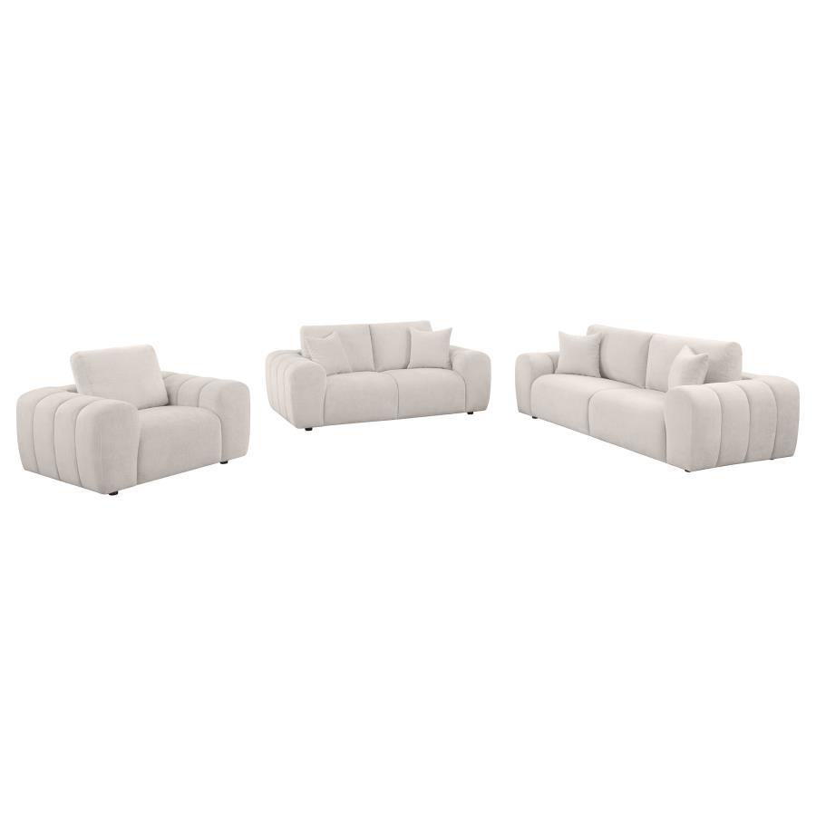 Burnett - 3 Piece Chenille Upholstered Sofa Set - Ivory 3 - Piece Living Room Set modern furniture Contempo Furniture