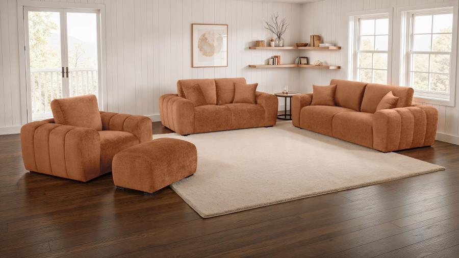 Burnett - 4 Piece Chenille Upholstered Sofa Set - Burnt Orange 4 - Piece Living Room Set modern furniture Contempo Furniture