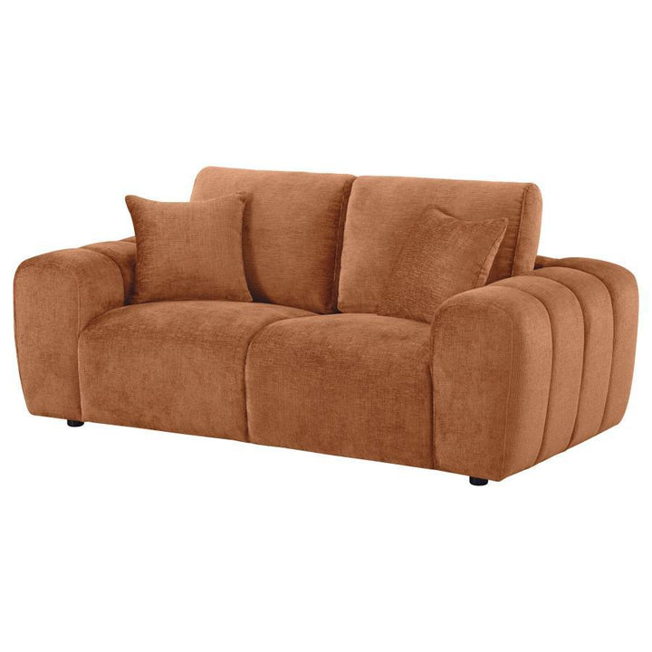 Burnett - Chenille Upholstered Wide Arm Loveseat - Burnt Orange Stationary Loveseat modern furniture Contempo Furniture