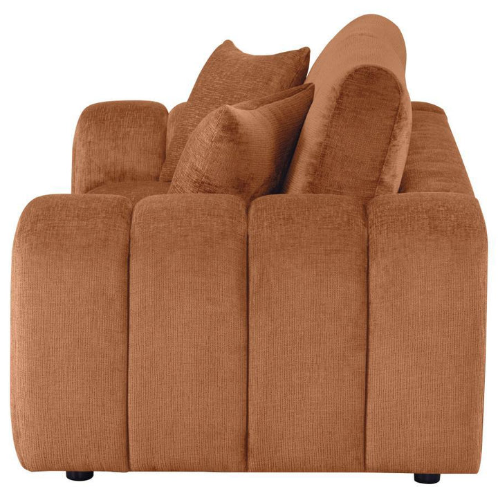 Burnett - Chenille Upholstered Wide Arm Loveseat - Burnt Orange Stationary Loveseat modern furniture Contempo Furniture