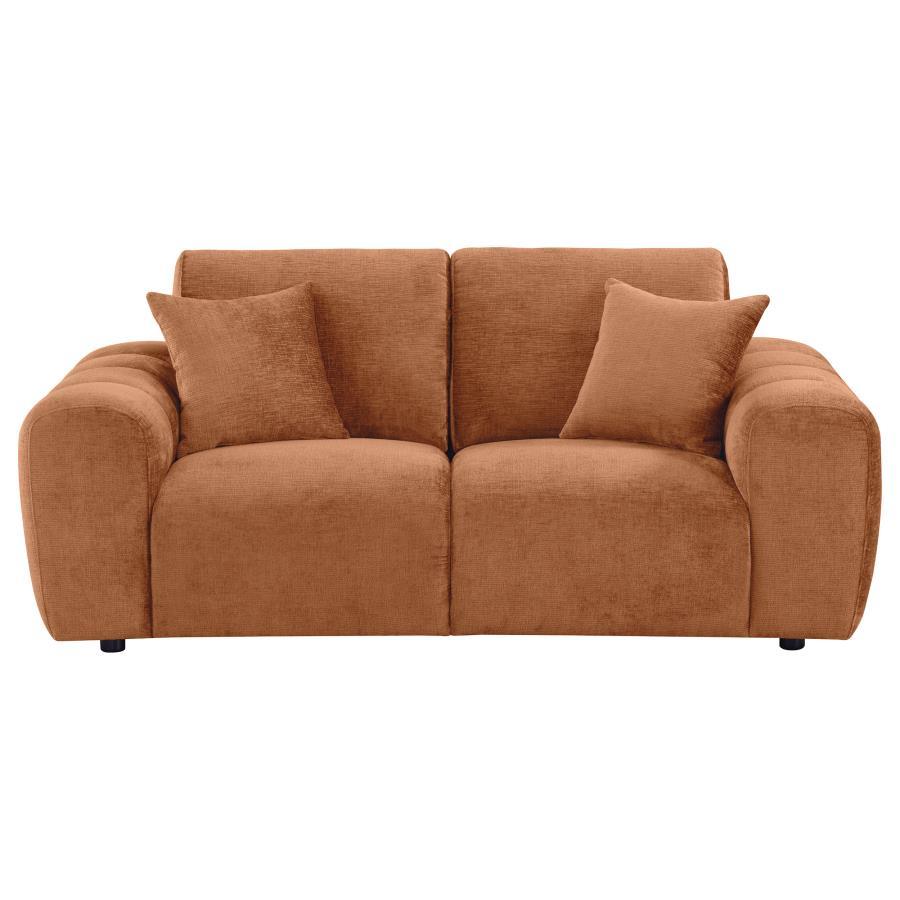 Burnett - Chenille Upholstered Wide Arm Loveseat - Burnt Orange Stationary Loveseat modern furniture Contempo Furniture