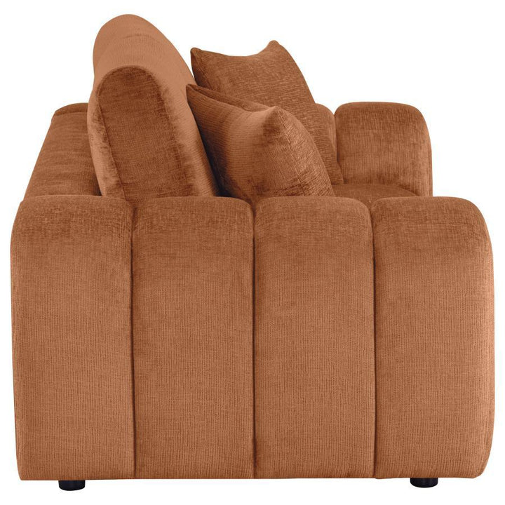 Burnett - Chenille Upholstered Wide Arm Loveseat - Burnt Orange Stationary Loveseat modern furniture Contempo Furniture