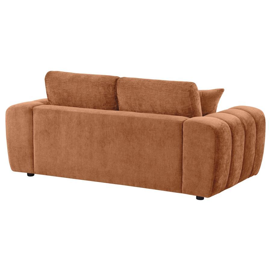 Burnett - Chenille Upholstered Wide Arm Loveseat - Burnt Orange Stationary Loveseat modern furniture Contempo Furniture