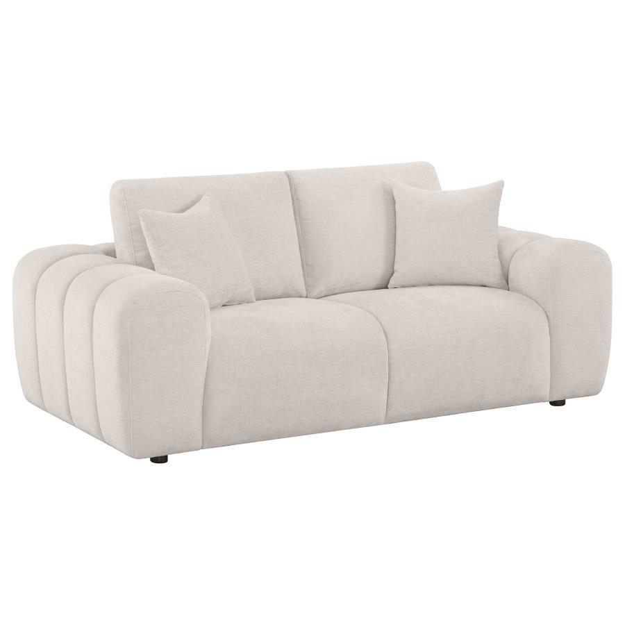Burnett - Chenille Upholstered Wide Arm Loveseat - Ivory Stationary Loveseat modern furniture Contempo Furniture