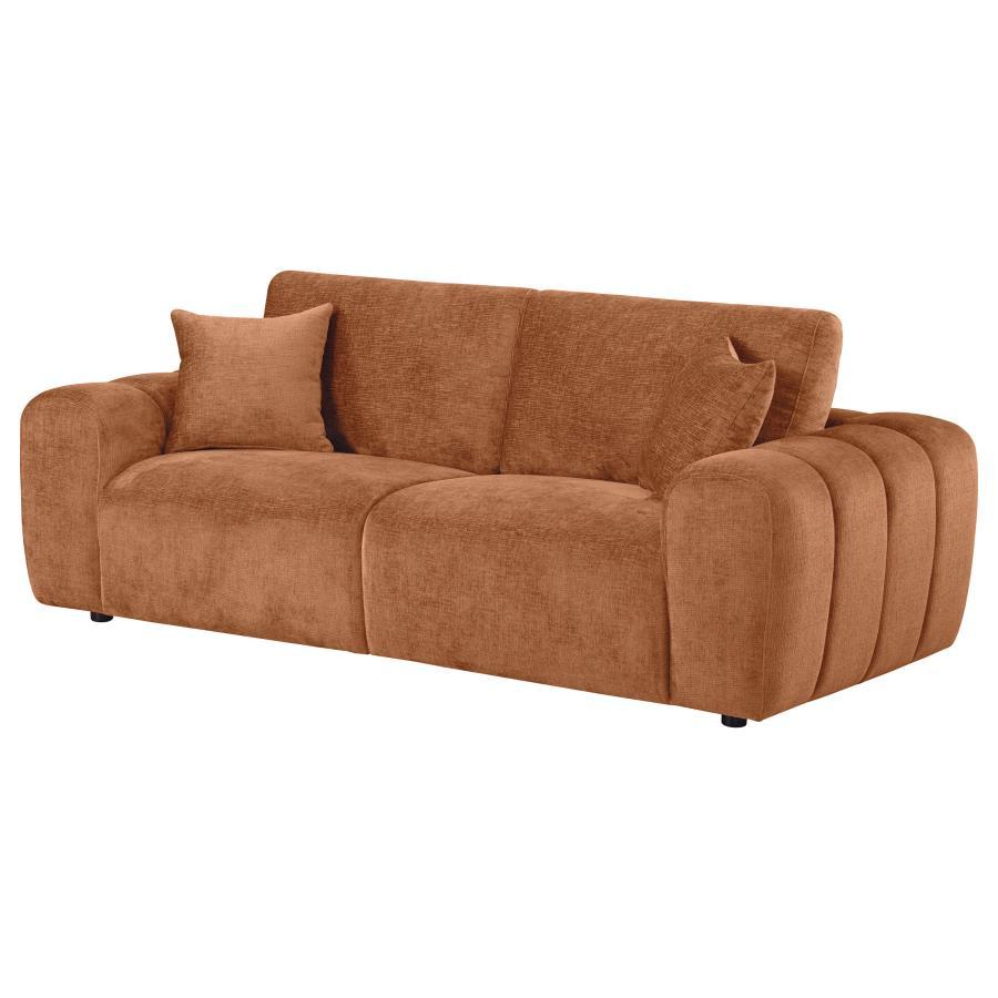 Burnett - Chenille Upholstered Wide Arm Sofa - Burnt Orange Stationary Sofa modern furniture Contempo Furniture