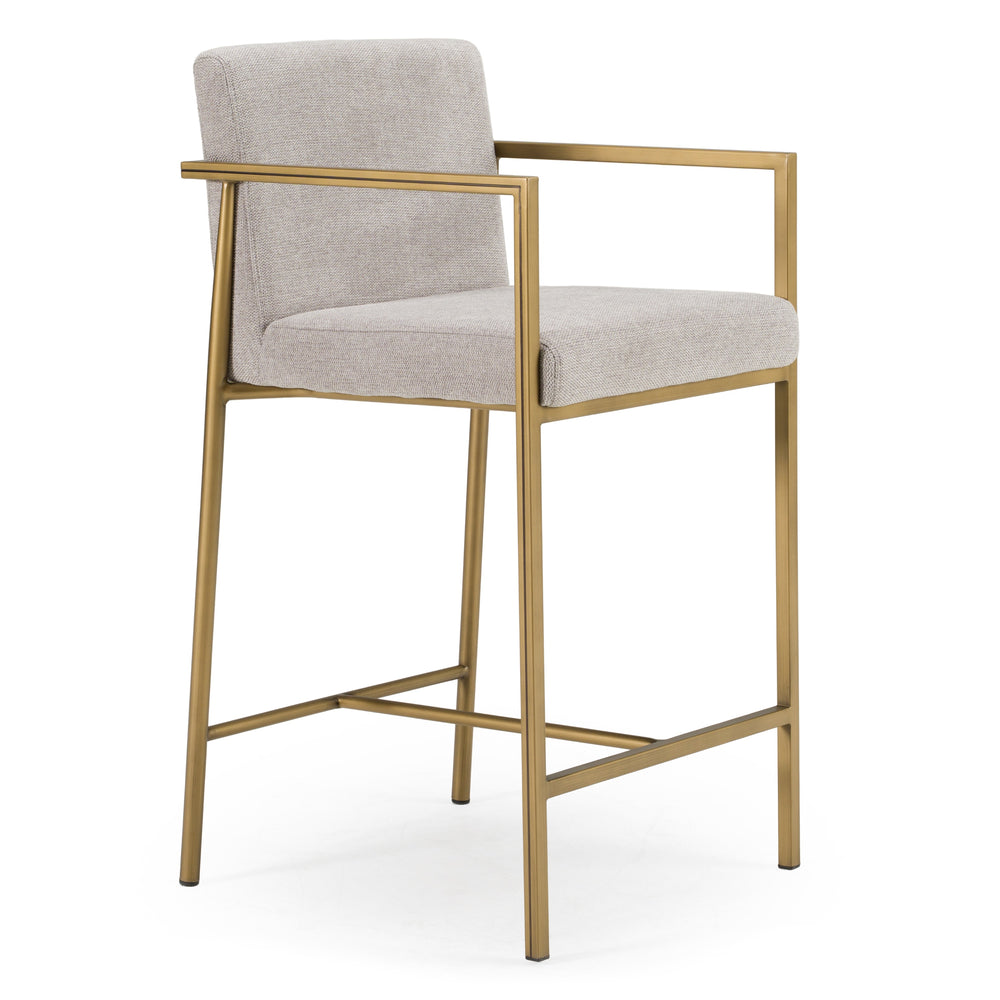 Burnham- Contemporary Light Grey Fabric  Brass Counter Stool
