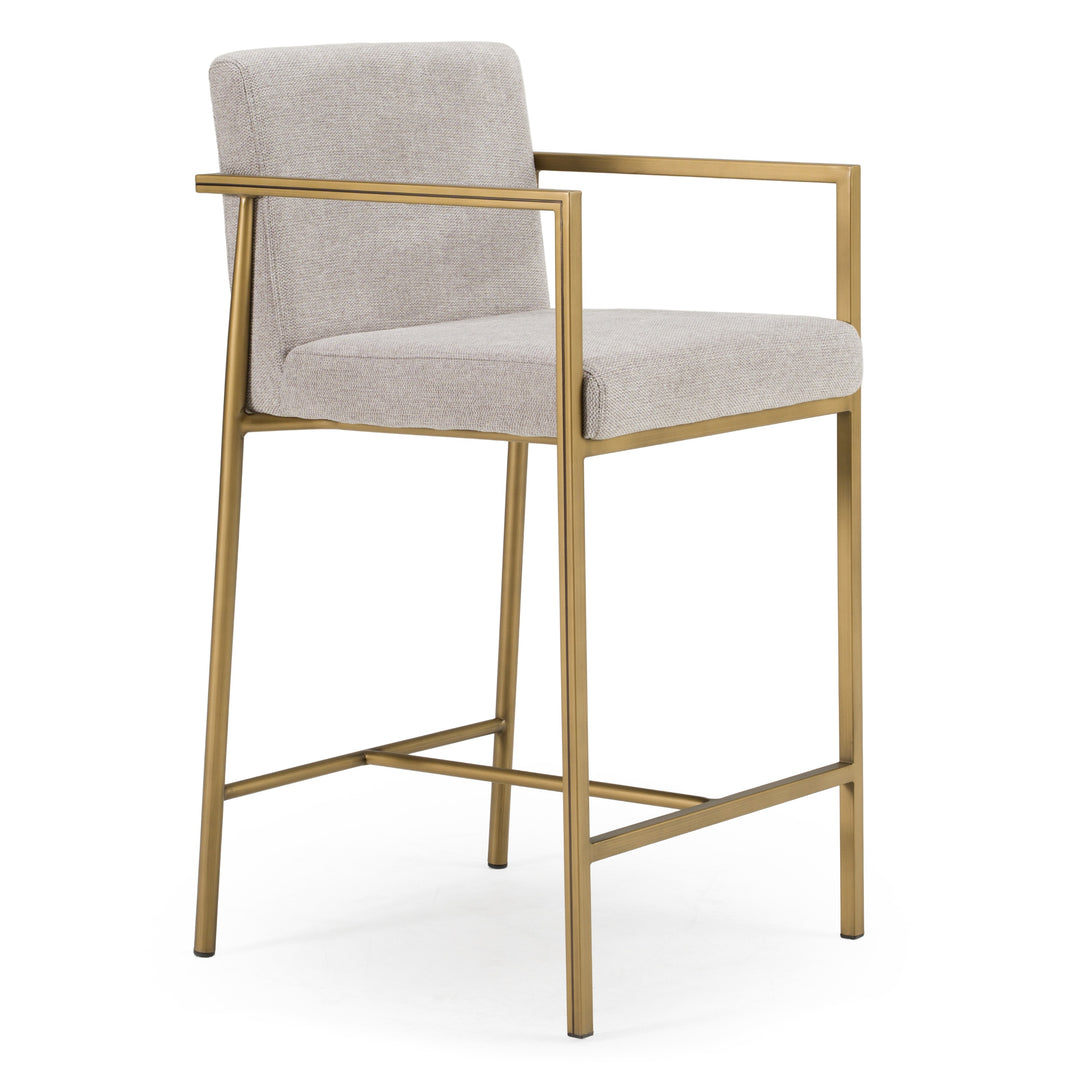 Burnham- Contemporary Light Grey Fabric + Brass Counter Stool