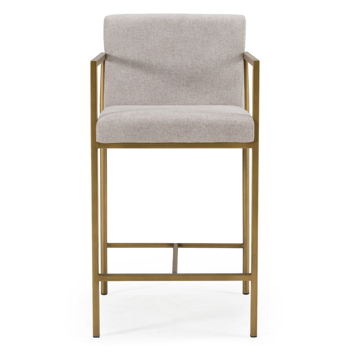 Burnham- Contemporary Light Grey Fabric + Brass Counter Stool