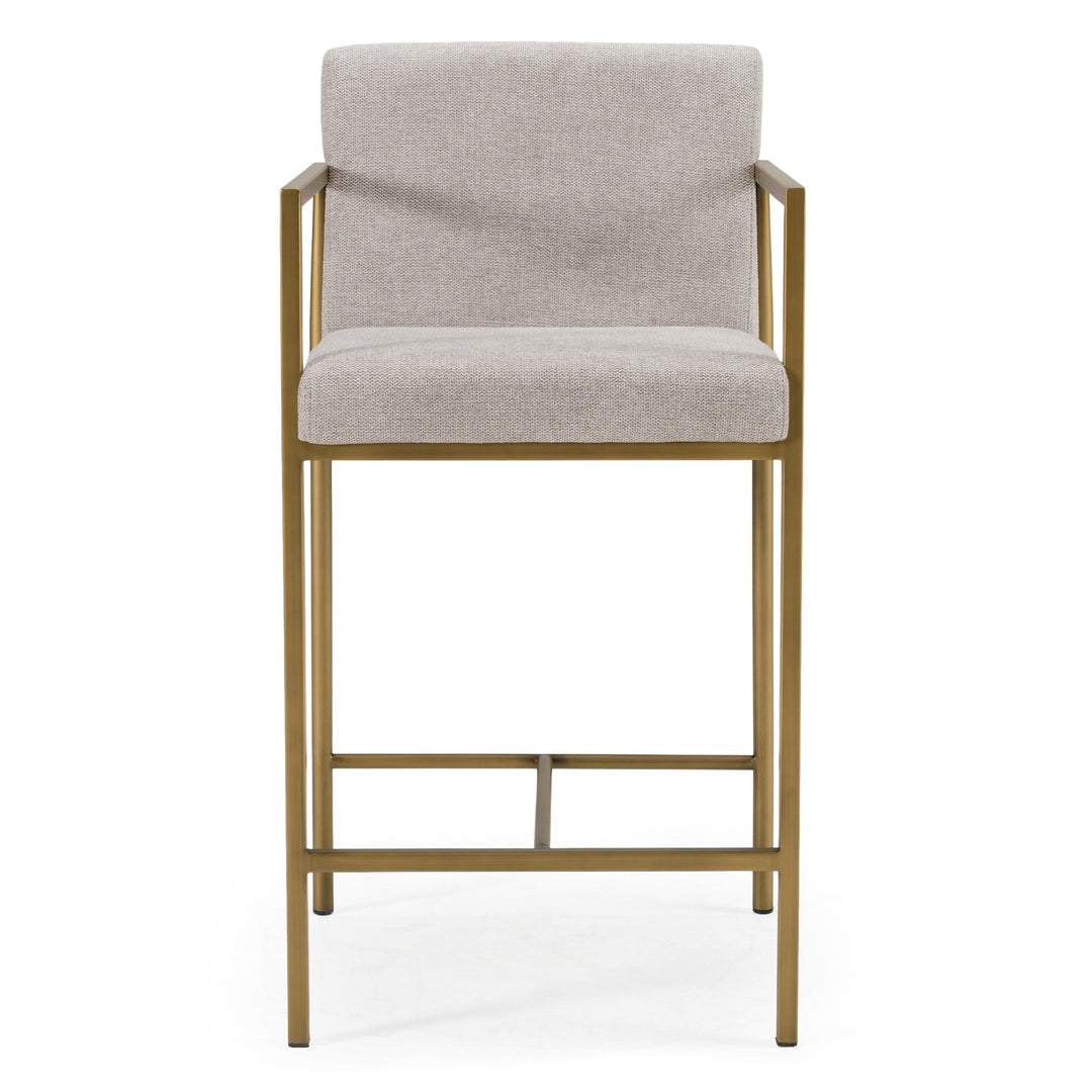 Burnham- Contemporary Light Grey Fabric + Brass Counter Stool