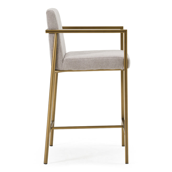 Burnham- Contemporary Light Grey Fabric + Brass Counter Stool