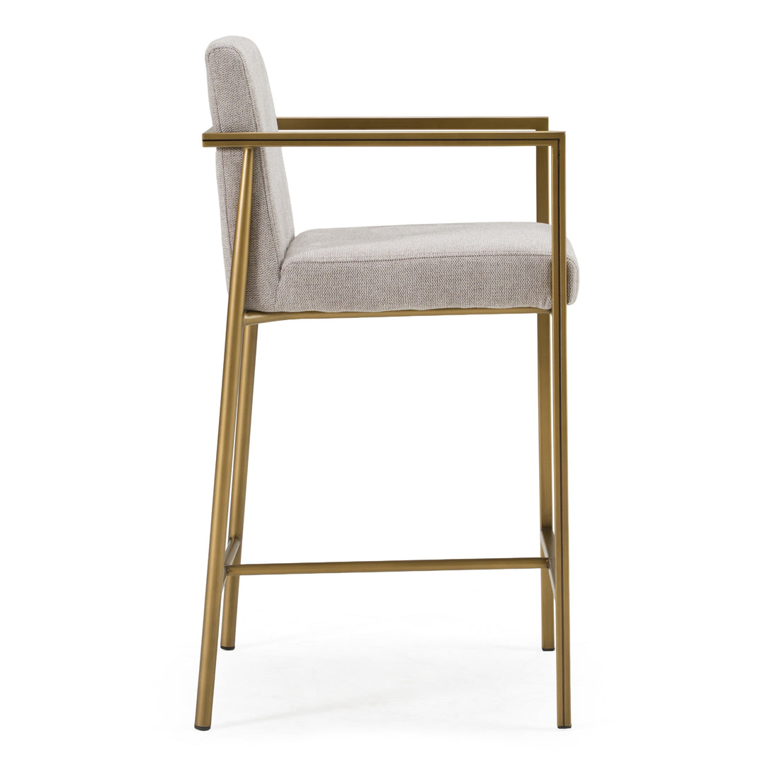 Burnham- Contemporary Light Grey Fabric + Brass Counter Stool