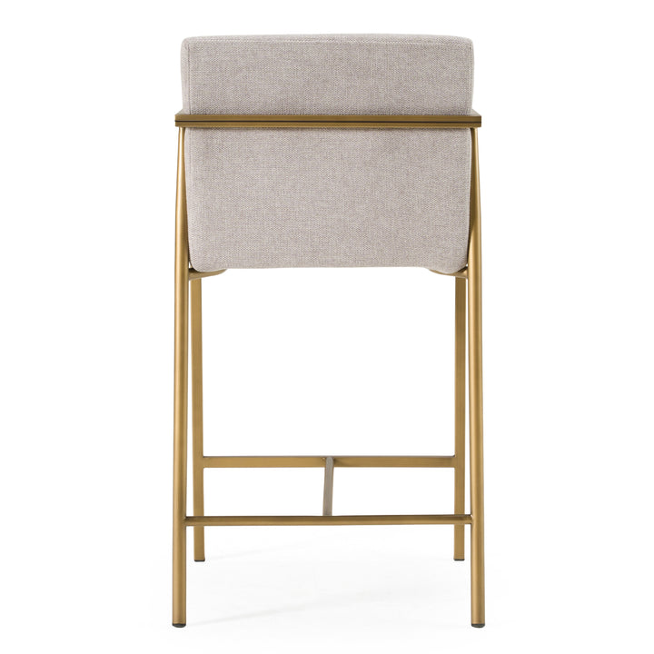 Burnham- Contemporary Light Grey Fabric + Brass Counter Stool