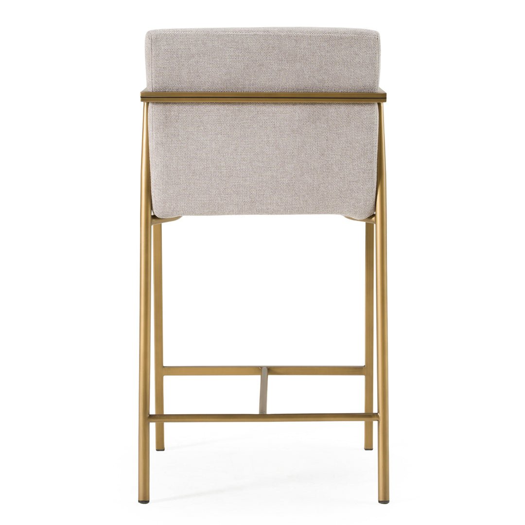 Burnham- Contemporary Light Grey Fabric + Brass Counter Stool