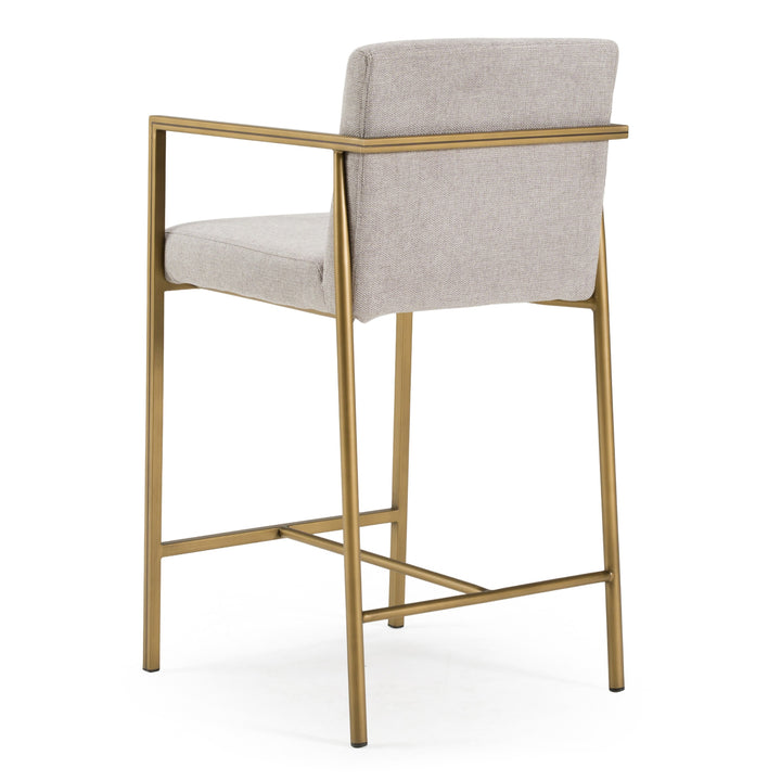 Burnham- Contemporary Light Grey Fabric + Brass Counter Stool