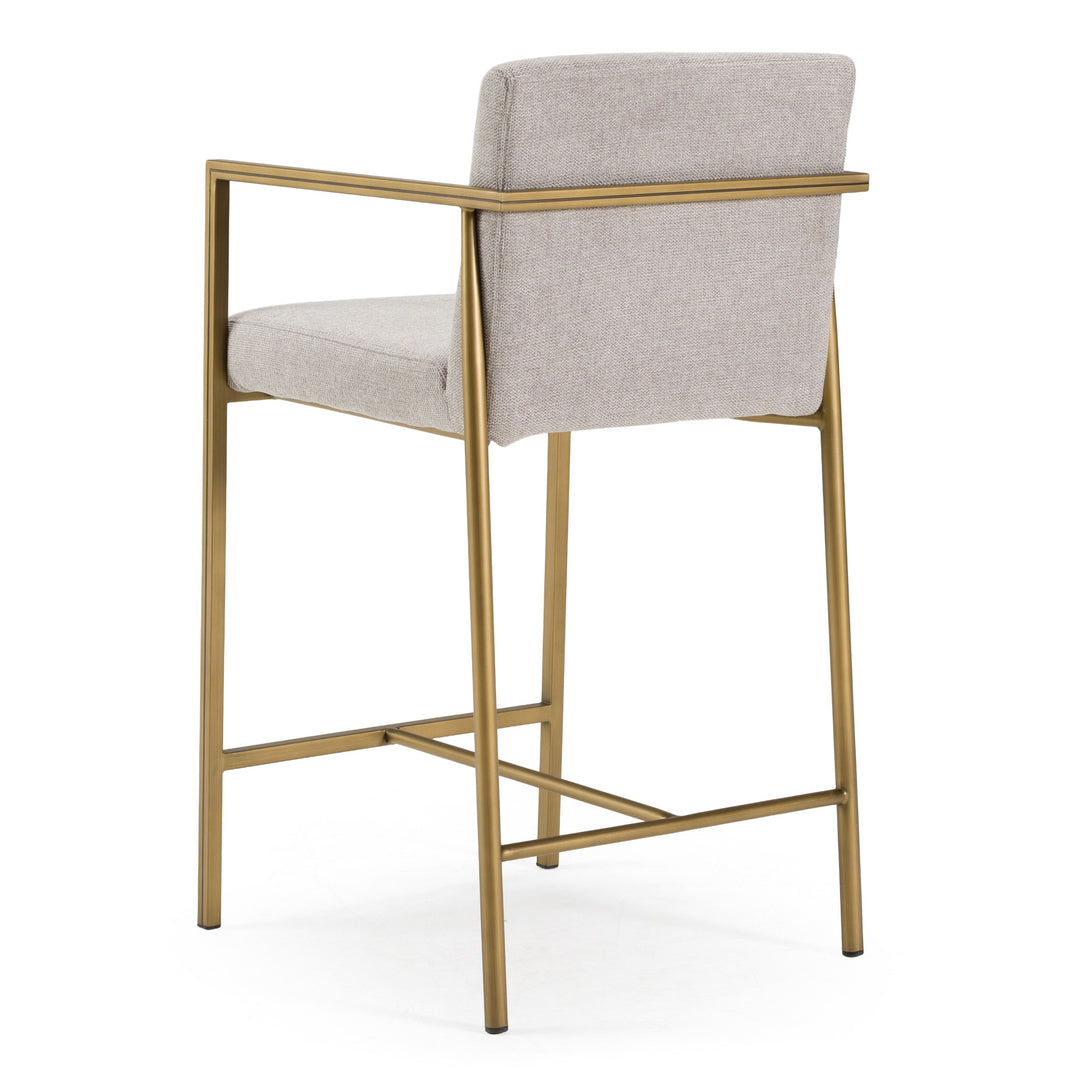 Burnham- Contemporary Light Grey Fabric + Brass Counter Stool