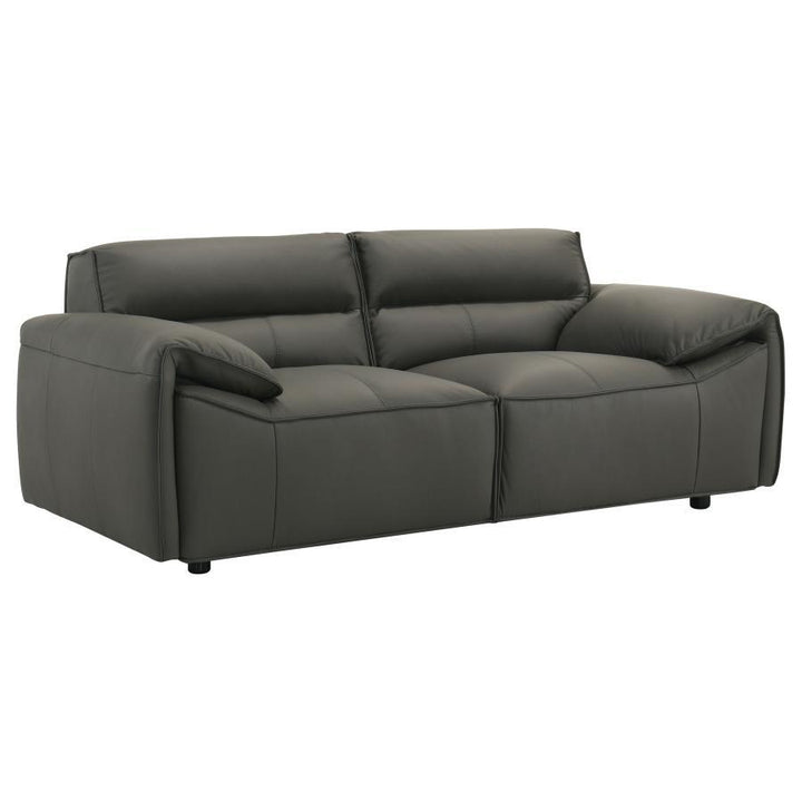 Buxton - 2 Piece Leather Upholstered Sofa Set - Graphite Stationary Sofa &amp; Loveseat modern furniture Contempo Furniture