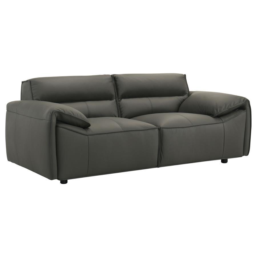 Buxton - 2 Piece Leather Upholstered Sofa Set - Graphite Stationary Sofa & Loveseat modern furniture Contempo Furniture