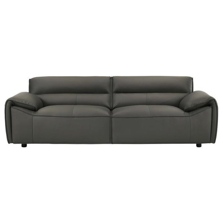 Buxton - 2 Piece Leather Upholstered Sofa Set - Graphite Stationary Sofa &amp; Loveseat modern furniture Contempo Furniture