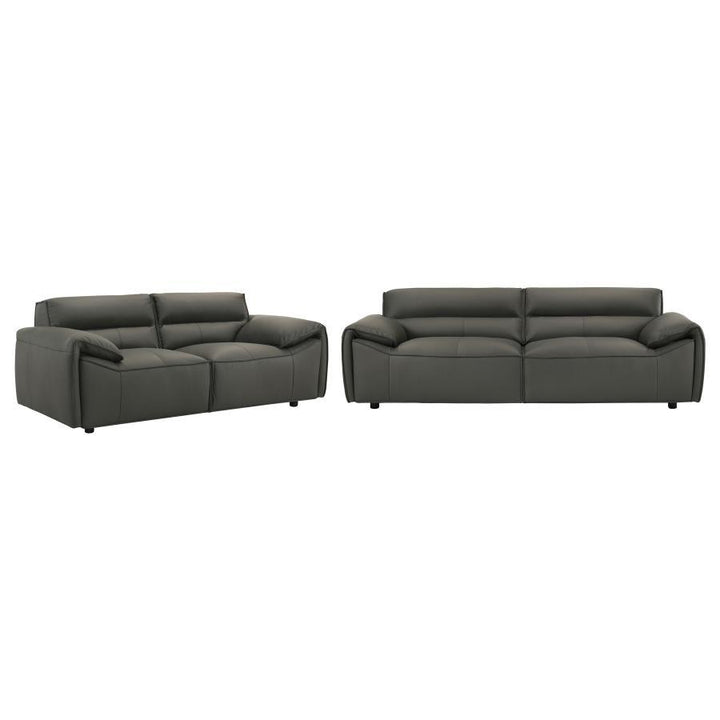 Buxton - 2 Piece Leather Upholstered Sofa Set - Graphite Stationary Sofa &amp; Loveseat modern furniture Contempo Furniture