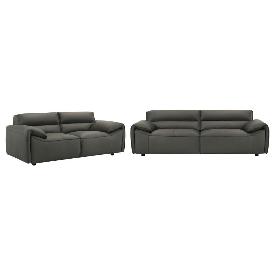 Buxton - 2 Piece Leather Upholstered Sofa Set - Graphite Stationary Sofa & Loveseat modern furniture Contempo Furniture