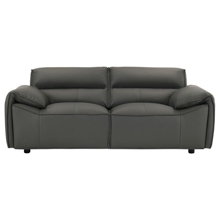 Buxton - 2 Piece Leather Upholstered Sofa Set - Graphite Stationary Sofa & Loveseat modern furniture Contempo Furniture
