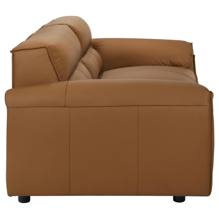 Buxton - 2 Piece Leather Upholstered Sofa Set - Orange Stationary Sofa &amp; Loveseat modern furniture Contempo Furniture