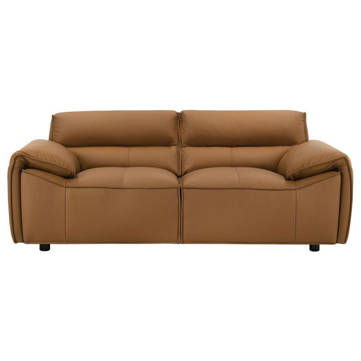 Buxton - 2 Piece Leather Upholstered Sofa Set - Orange Stationary Sofa &amp; Loveseat modern furniture Contempo Furniture