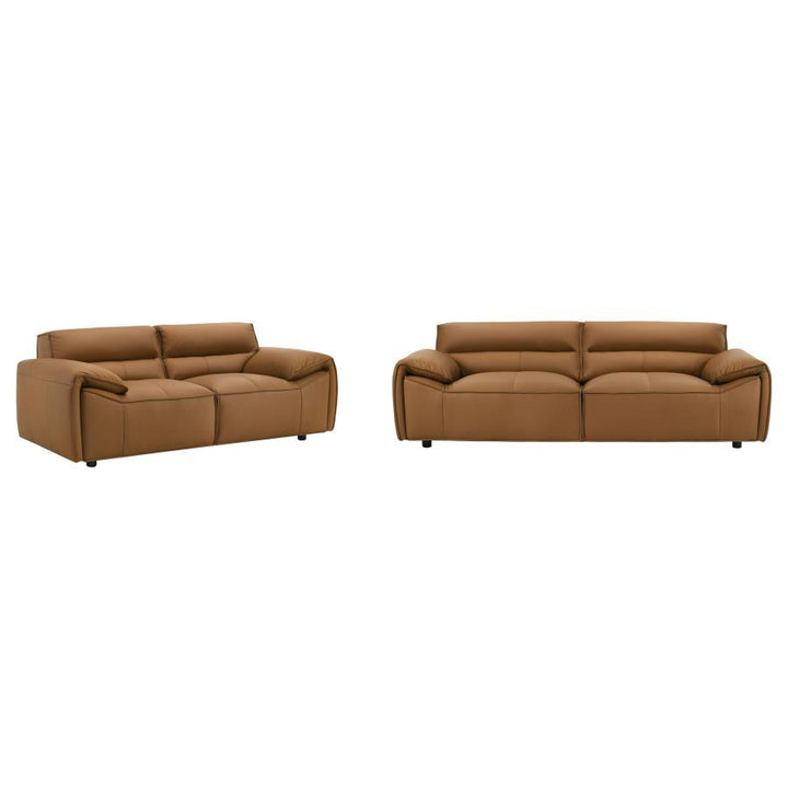 Buxton - 2 Piece Leather Upholstered Sofa Set - Orange Stationary Sofa &amp; Loveseat modern furniture Contempo Furniture