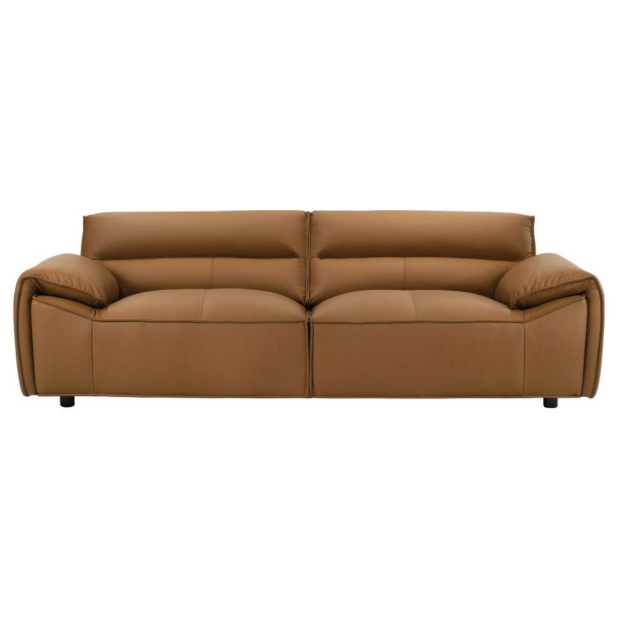 Buxton - 2 Piece Leather Upholstered Sofa Set - Orange Stationary Sofa & Loveseat modern furniture Contempo Furniture