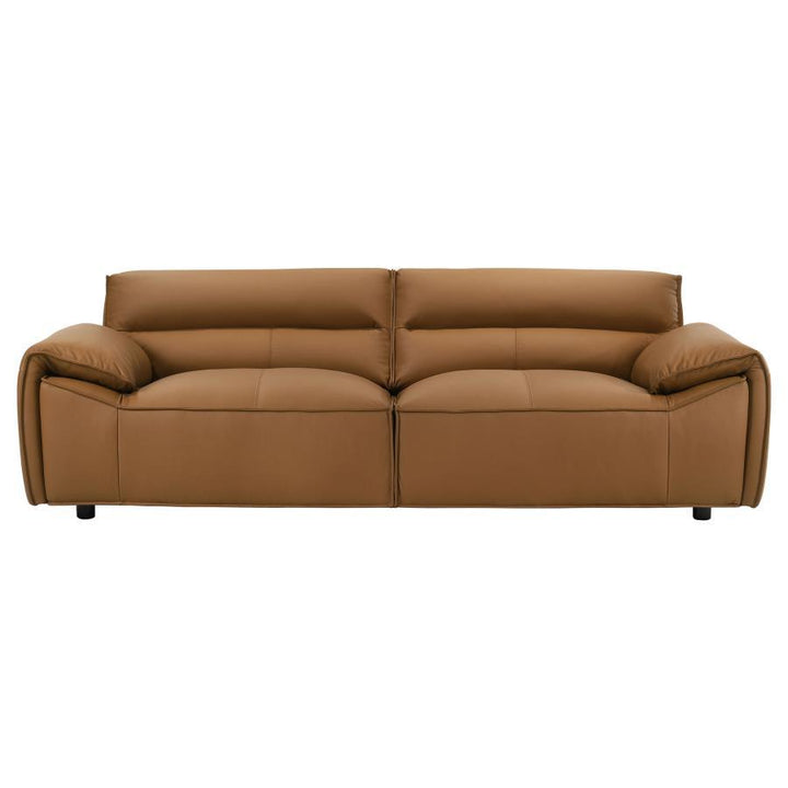 Buxton - 2 Piece Leather Upholstered Sofa Set - Orange Stationary Sofa &amp; Loveseat modern furniture Contempo Furniture