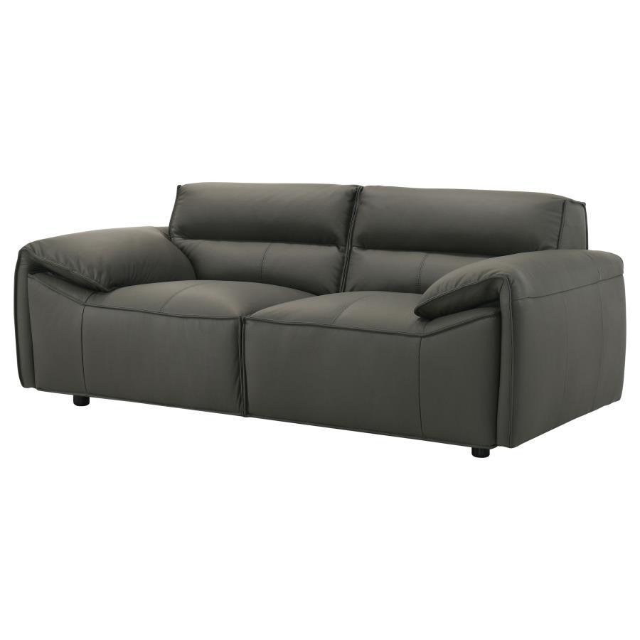 Buxton - Top Grain Leather Upholstered Loveseat - Graphite Stationary Loveseat modern furniture Contempo Furniture