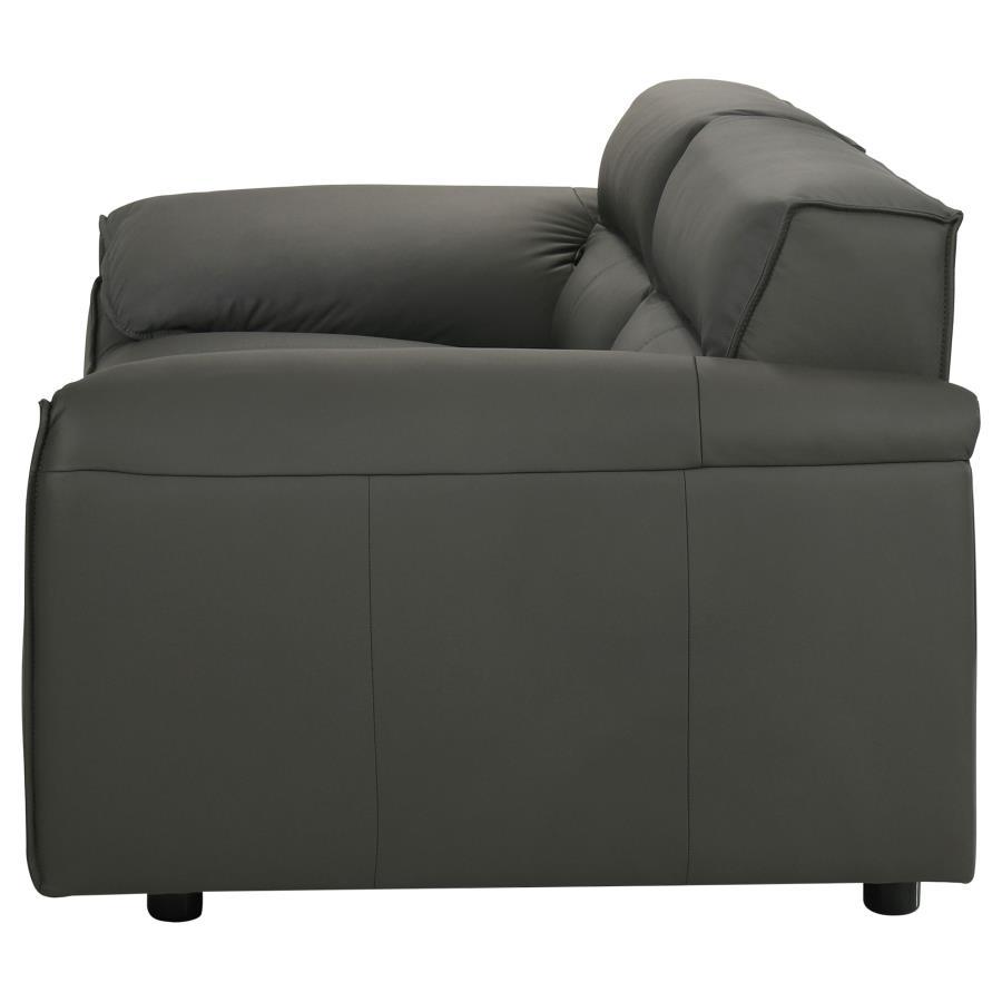 Buxton - Top Grain Leather Upholstered Loveseat - Graphite Stationary Loveseat modern furniture Contempo Furniture