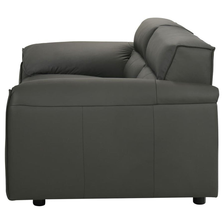 Buxton - Top Grain Leather Upholstered Loveseat - Graphite Stationary Loveseat modern furniture Contempo Furniture
