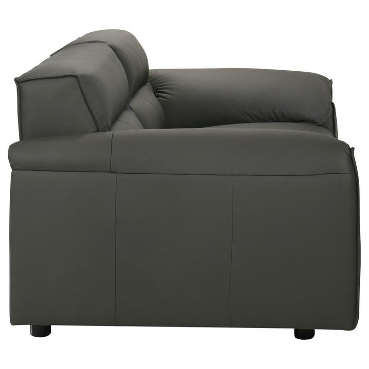 Buxton - Top Grain Leather Upholstered Loveseat - Graphite Stationary Loveseat modern furniture Contempo Furniture