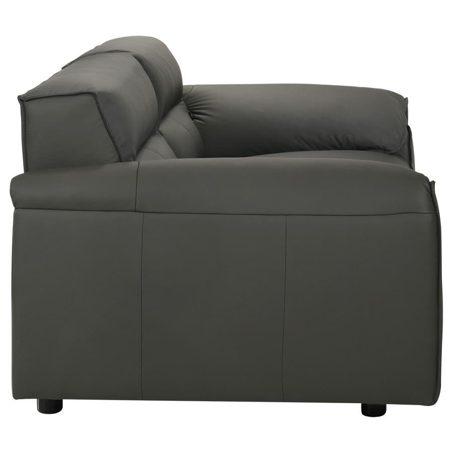 Buxton - Top Grain Leather Upholstered Loveseat - Graphite Stationary Loveseat modern furniture Contempo Furniture