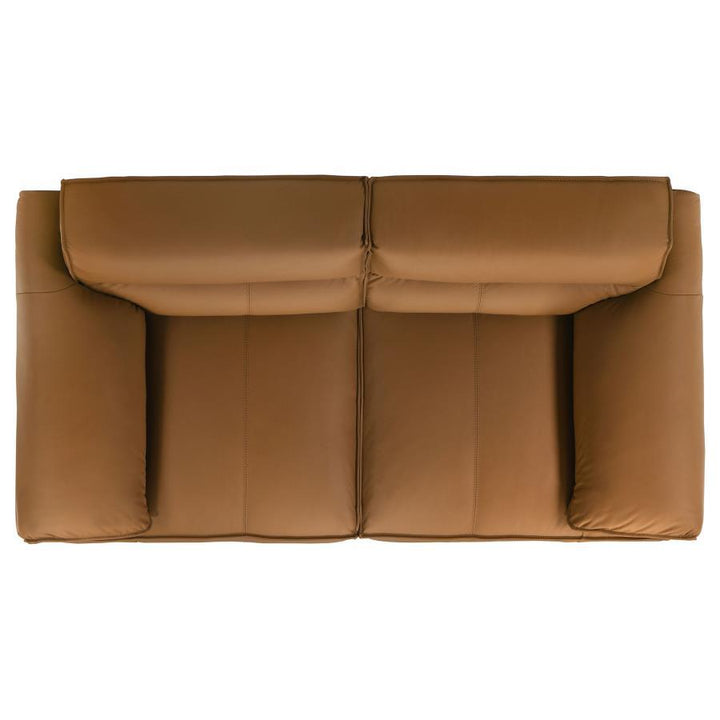 Buxton - Top Grain Leather Upholstered Loveseat - Orange Stationary Loveseat modern furniture Contempo Furniture