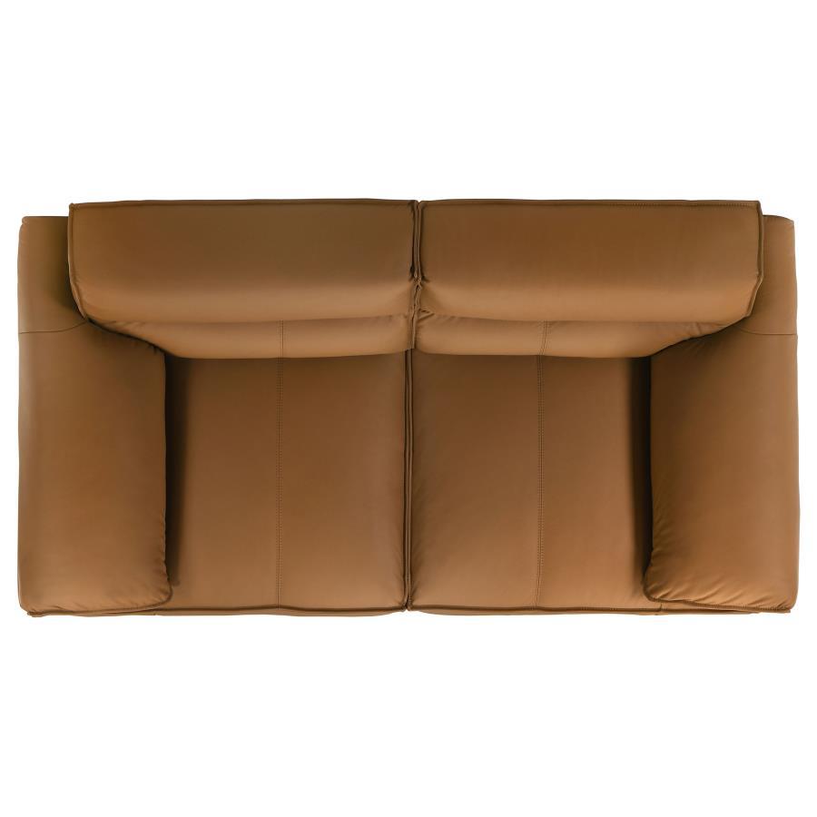 Buxton - Top Grain Leather Upholstered Loveseat - Orange Stationary Loveseat modern furniture Contempo Furniture