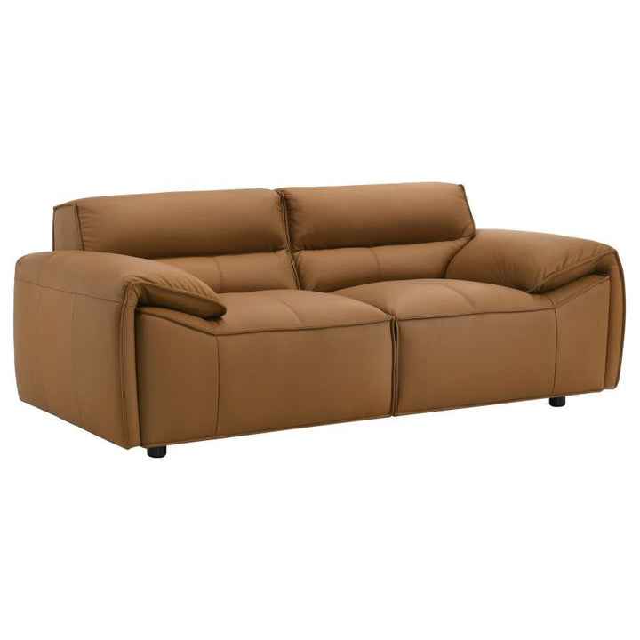 Buxton - Top Grain Leather Upholstered Loveseat - Orange Stationary Loveseat modern furniture Contempo Furniture