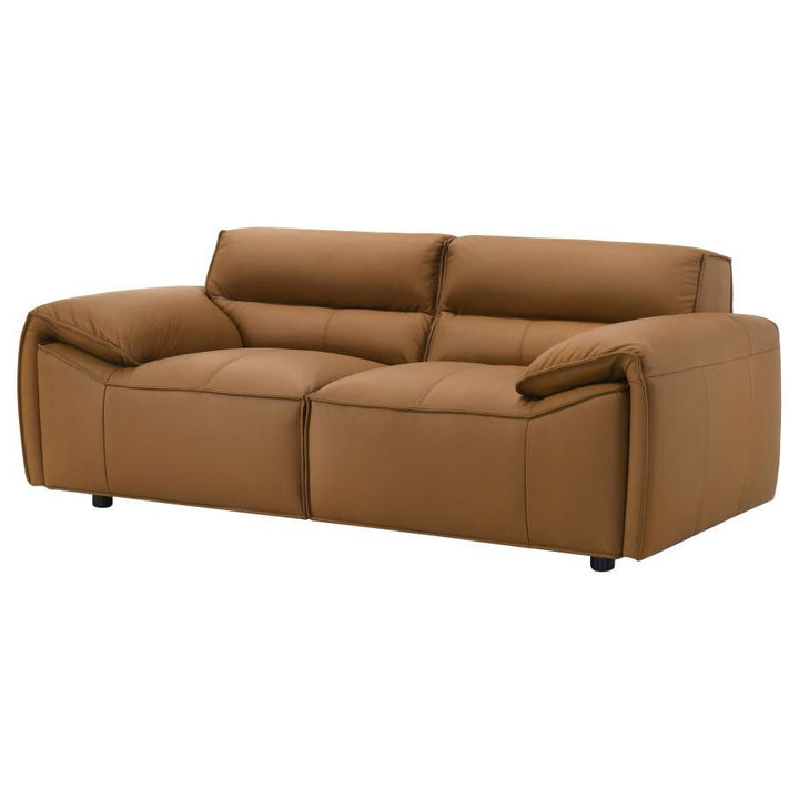 Buxton - Top Grain Leather Upholstered Loveseat - Orange Stationary Loveseat modern furniture Contempo Furniture