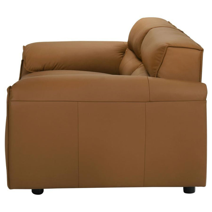 Buxton - Top Grain Leather Upholstered Loveseat - Orange Stationary Loveseat modern furniture Contempo Furniture