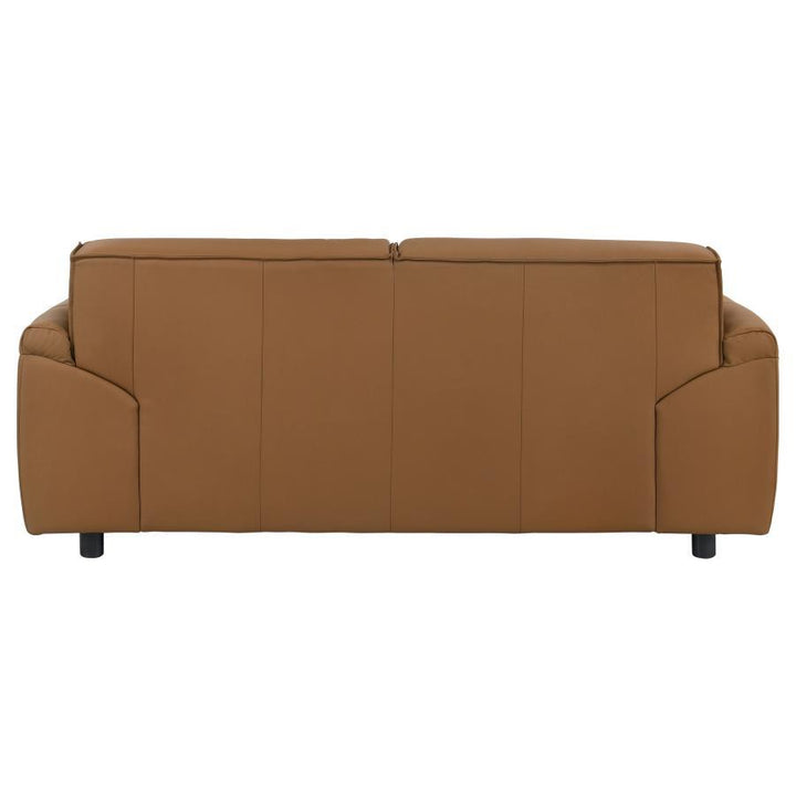 Buxton - Top Grain Leather Upholstered Loveseat - Orange Stationary Loveseat modern furniture Contempo Furniture