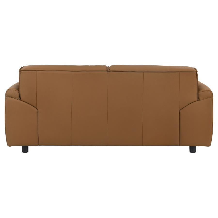 Buxton - Top Grain Leather Upholstered Loveseat - Orange Stationary Loveseat modern furniture Contempo Furniture