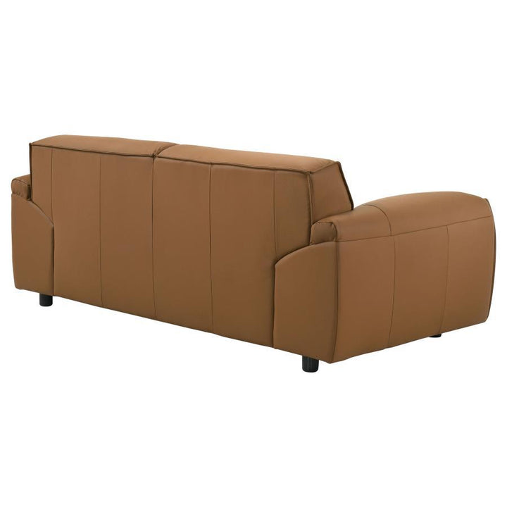Buxton - Top Grain Leather Upholstered Loveseat - Orange Stationary Loveseat modern furniture Contempo Furniture