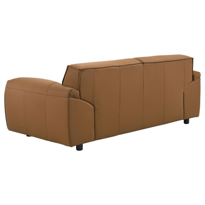 Buxton - Top Grain Leather Upholstered Loveseat - Orange Stationary Loveseat modern furniture Contempo Furniture