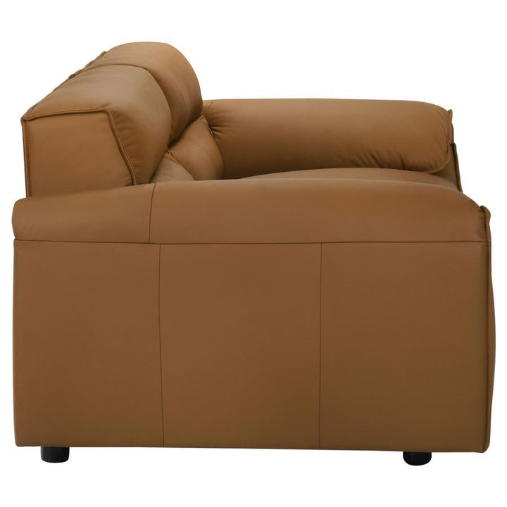 Buxton - Top Grain Leather Upholstered Loveseat - Orange Stationary Loveseat modern furniture Contempo Furniture