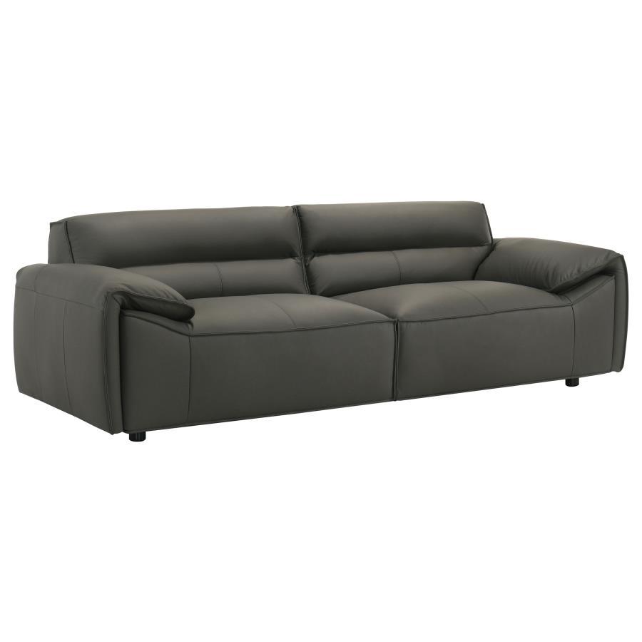 Buxton - Top Grain Leather Upholstered Sofa - Graphite Stationary Sofa modern furniture Contempo Furniture