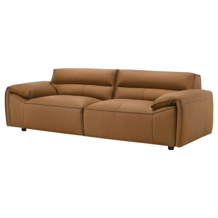 Buxton - Top Grain Leather Upholstered Sofa - Orange Stationary Sofa modern furniture Contempo Furniture