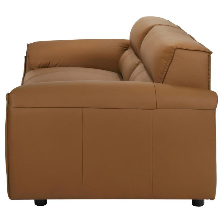 Buxton - Top Grain Leather Upholstered Sofa - Orange Stationary Sofa modern furniture Contempo Furniture