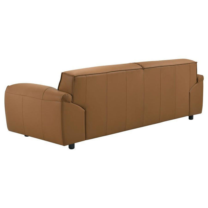 Buxton - Top Grain Leather Upholstered Sofa - Orange Stationary Sofa modern furniture Contempo Furniture