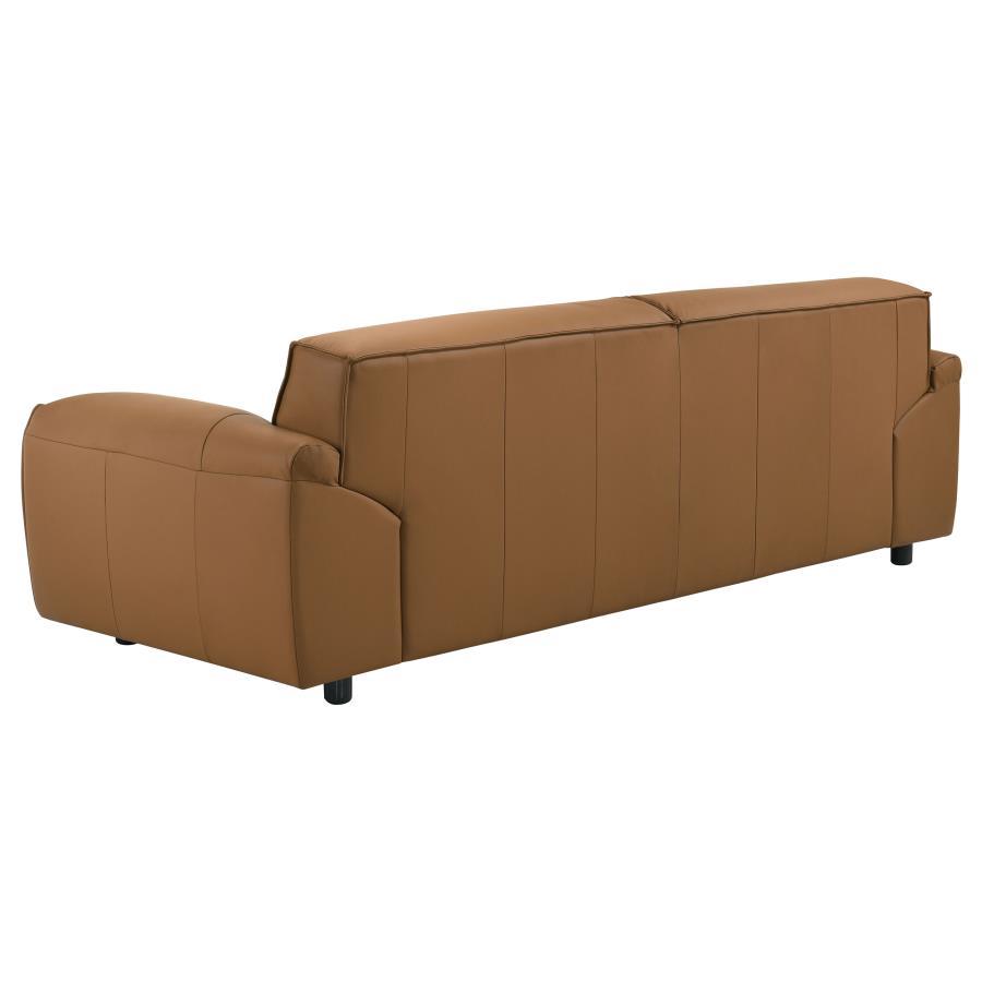 Buxton - Top Grain Leather Upholstered Sofa - Orange Stationary Sofa modern furniture Contempo Furniture